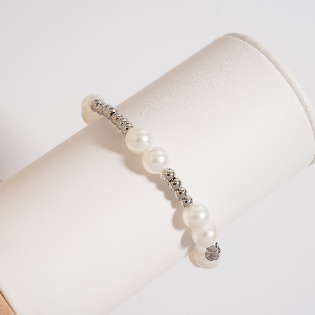Gold Pearl Stretch Bracelet – Adjustable Fit with 8mm Glass Pearls & Tarnish Resistant Finish - Bracelets | Sunflower Soul Boutique
