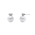 18K Gold PVD Stainless Steel 12mm glass Pearl Stud Earrings- silver main