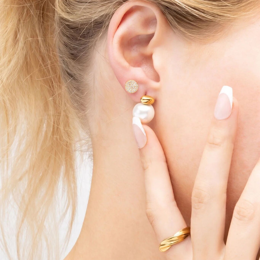 18K Gold PVD Stainless Steel 12mm glass Pearl Stud Earrings- gold model