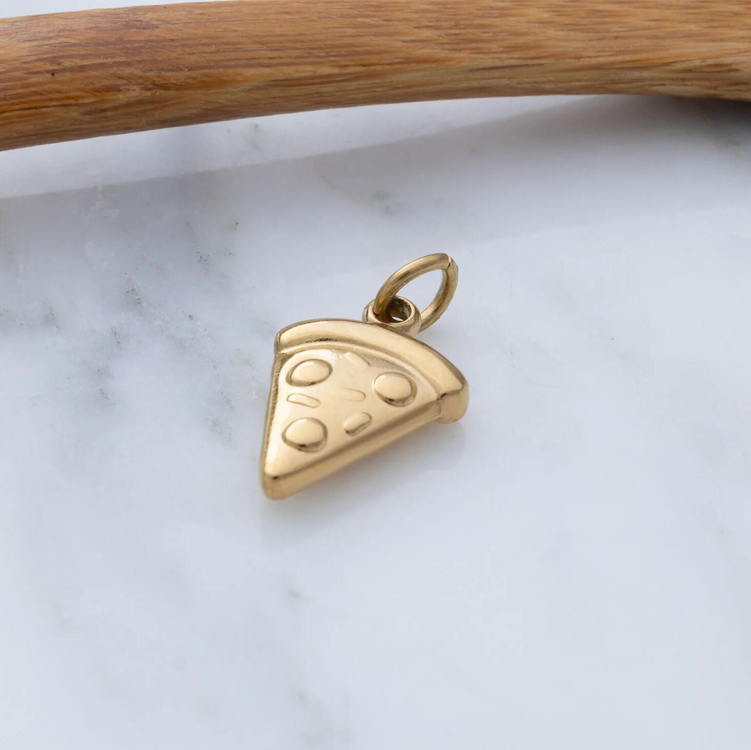 Gold Pizza Charm - 18K Gold PVD Stainless Steel Enamel Pendant Accessory - Charms | Sunflower Soul Boutique