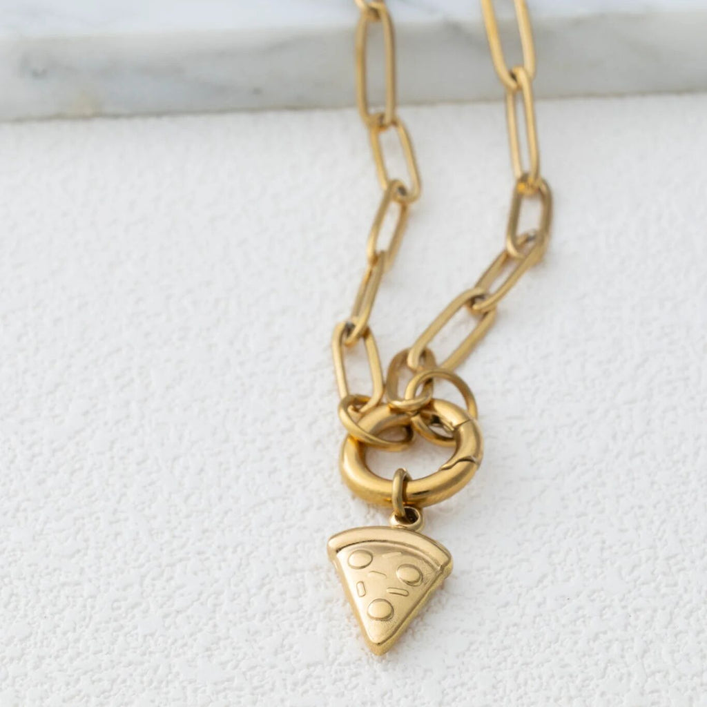 Gold Pizza Charm - 18K Gold PVD Stainless Steel Enamel Pendant Accessory - Charms | Sunflower Soul Boutique