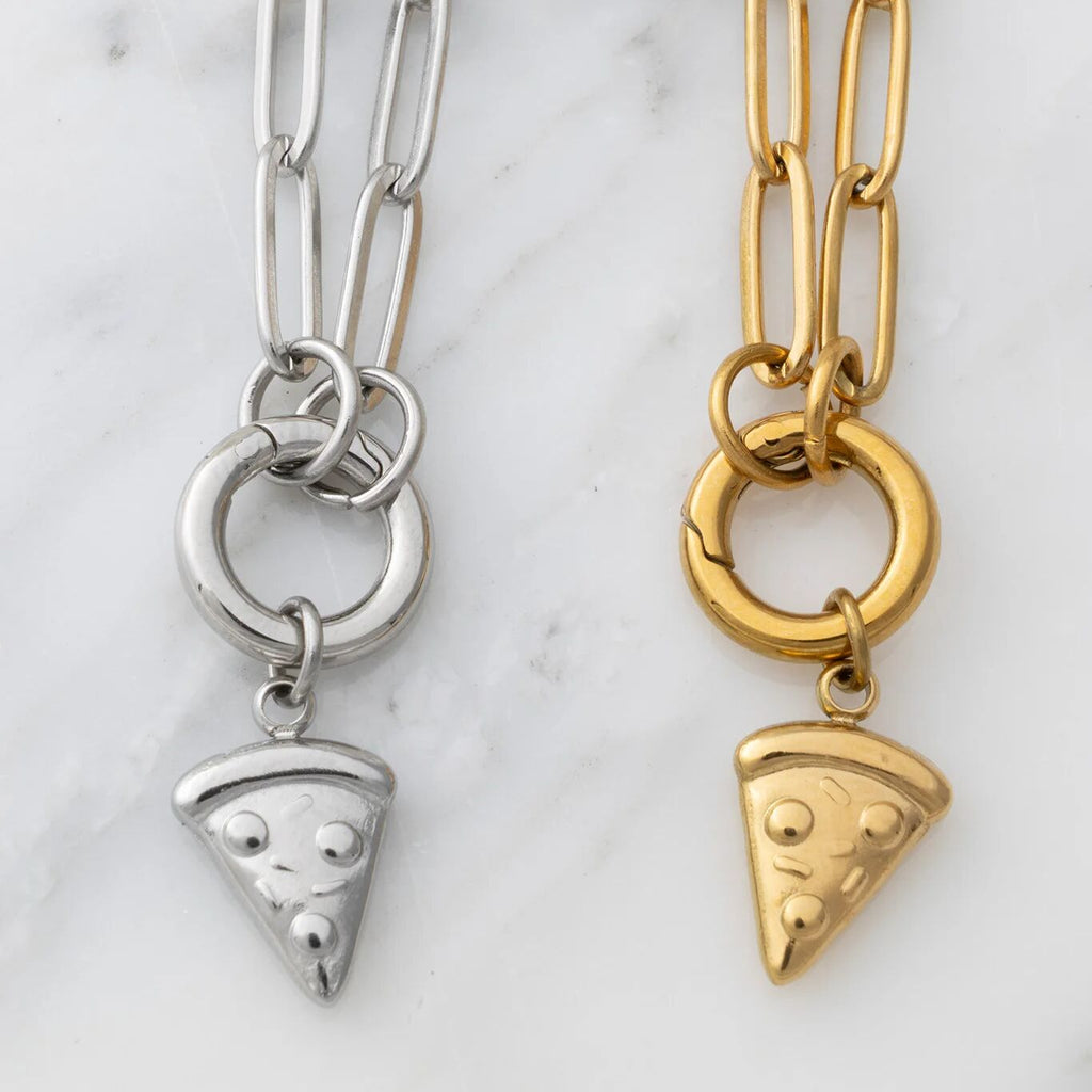 Gold Pizza Charm - 18K Gold PVD Stainless Steel Enamel Pendant Accessory - Charms | Sunflower Soul Boutique