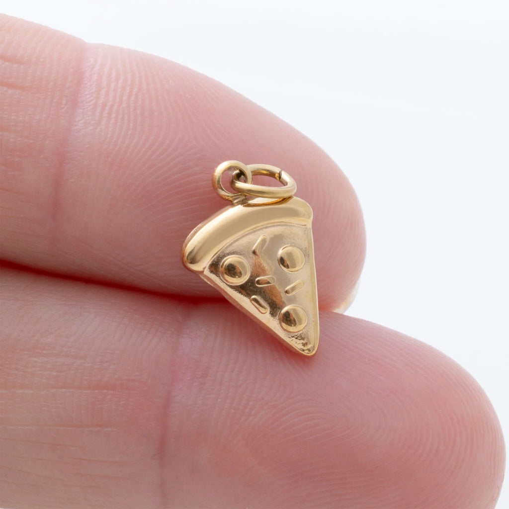 Gold Pizza Charm - 18K Gold PVD Stainless Steel Enamel Pendant Accessory - Charms | Sunflower Soul Boutique