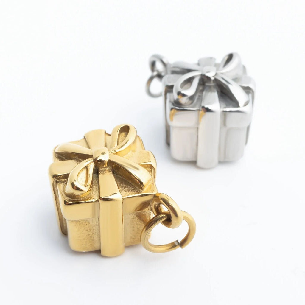 Gold Present Charm – 18K Gold Charm with Lobster Claw Clasp | Polished Finish Pendant - Charms | Sunflower Soul Boutique