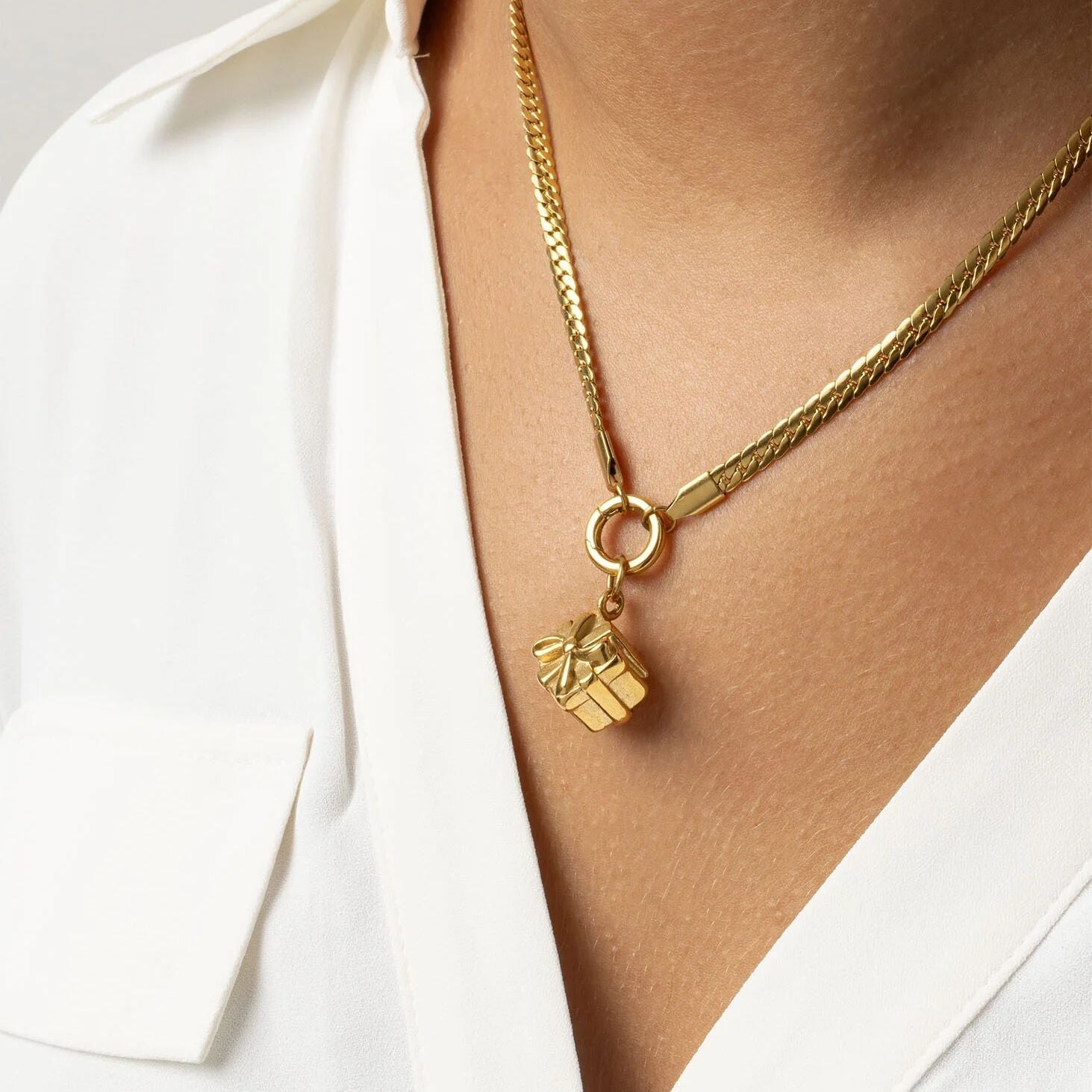 Gold Present Charm – 18K Gold Charm with Lobster Claw Clasp | Polished Finish Pendant - Charms | Sunflower Soul Boutique