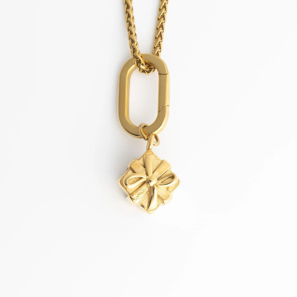 Gold Present Charm – 18K Gold Charm with Lobster Claw Clasp | Polished Finish Pendant - Charms | Sunflower Soul Boutique