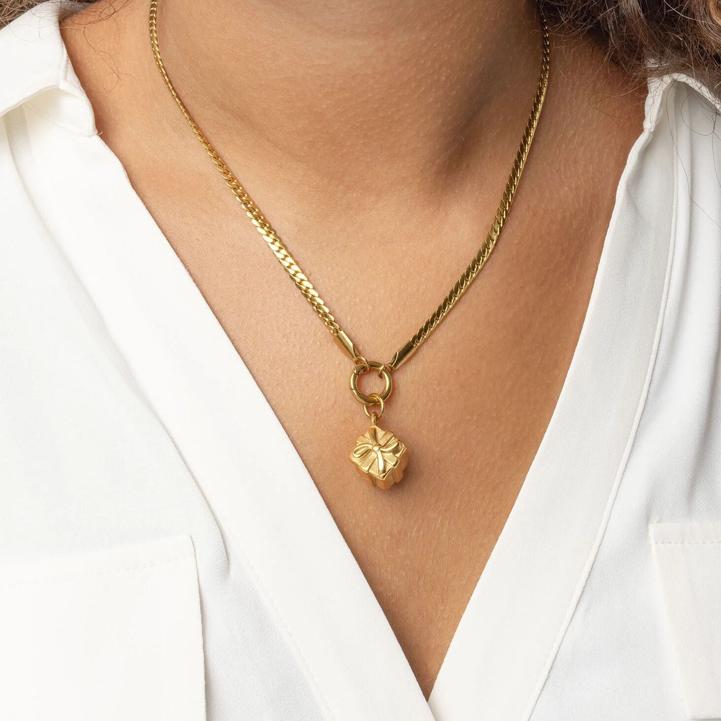 Gold Present Charm – 18K Gold Charm with Lobster Claw Clasp | Polished Finish Pendant - Charms | Sunflower Soul Boutique