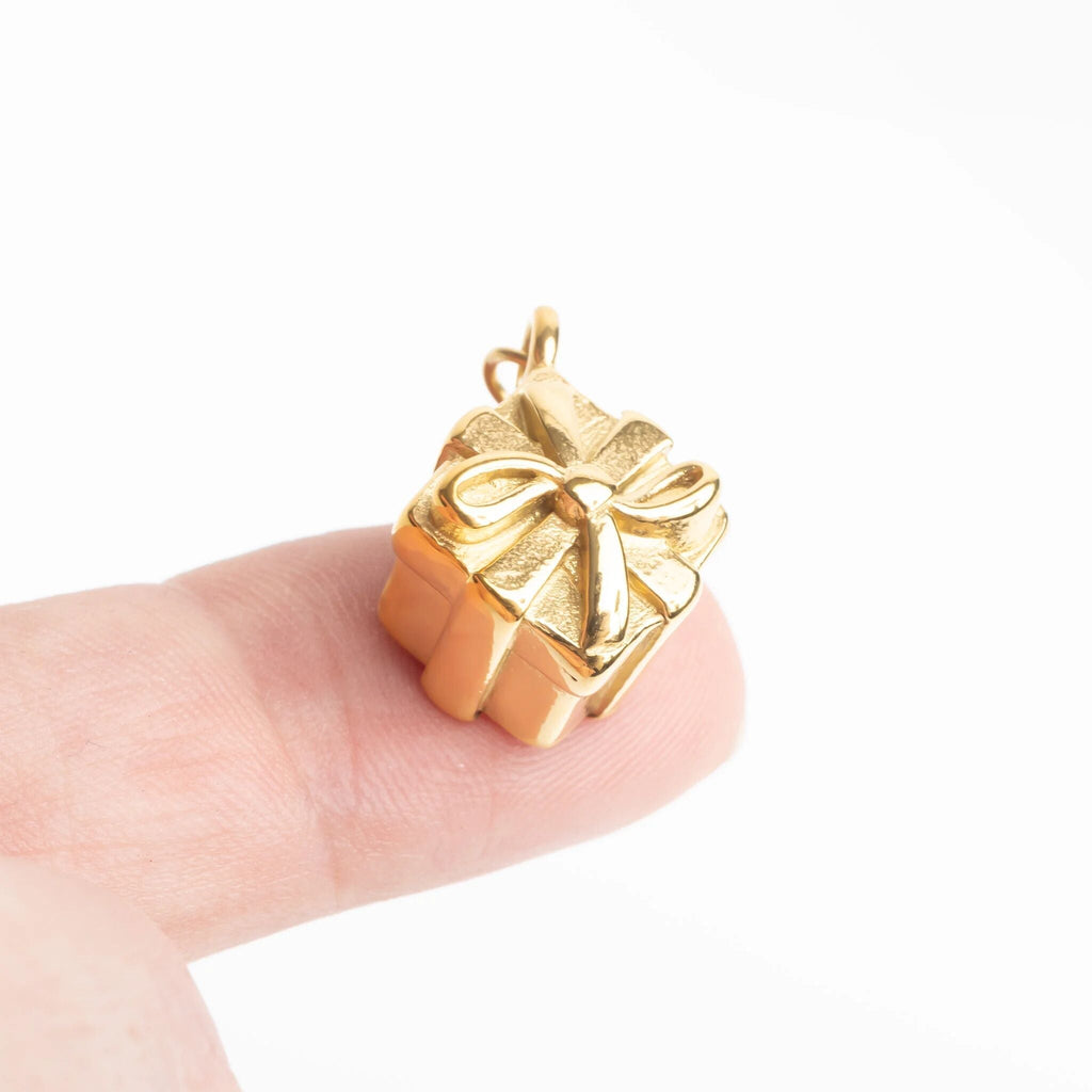 Gold Present Charm – 18K Gold Charm with Lobster Claw Clasp | Polished Finish Pendant - Charms | Sunflower Soul Boutique