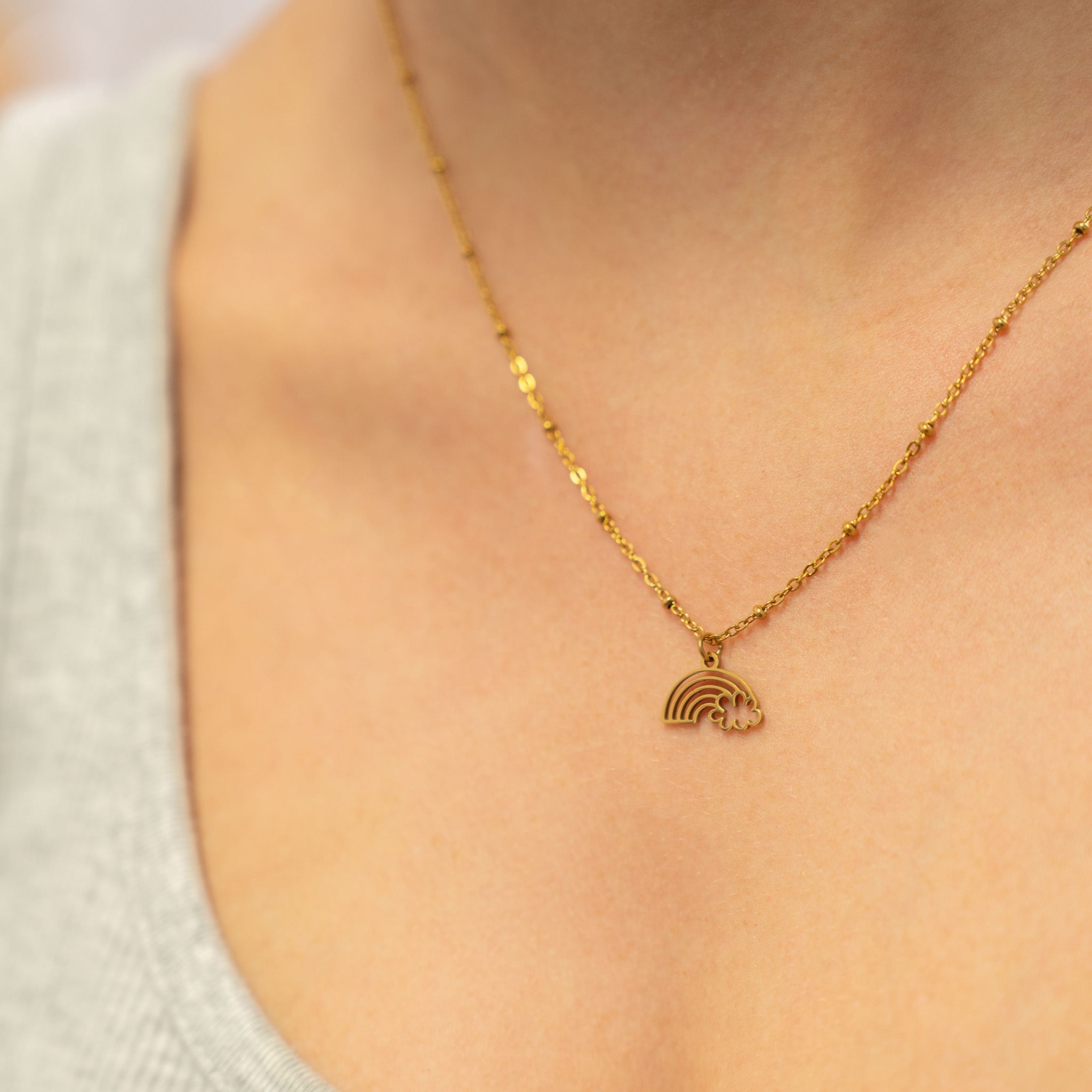 Gold Rainbow Charm – 18K Gold Plated Stainless Steel Rainbow Cloud Pendant - charm | Sunflower Soul Boutique