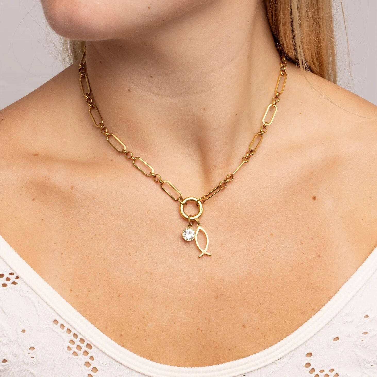 Gold Religious Fish Charm – 18K Gold PVD Coated Stainless Steel Pendant - Charms | Sunflower Soul Boutique