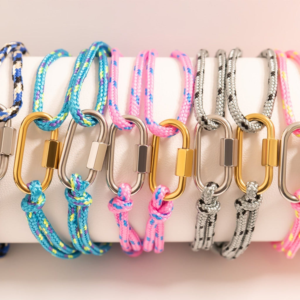 Gold Rope Bracelet – Adjustable Pink Rope Jewelry | 18K PVD Gold Stainless Steel - Bracelets | Sunflower Soul Boutique