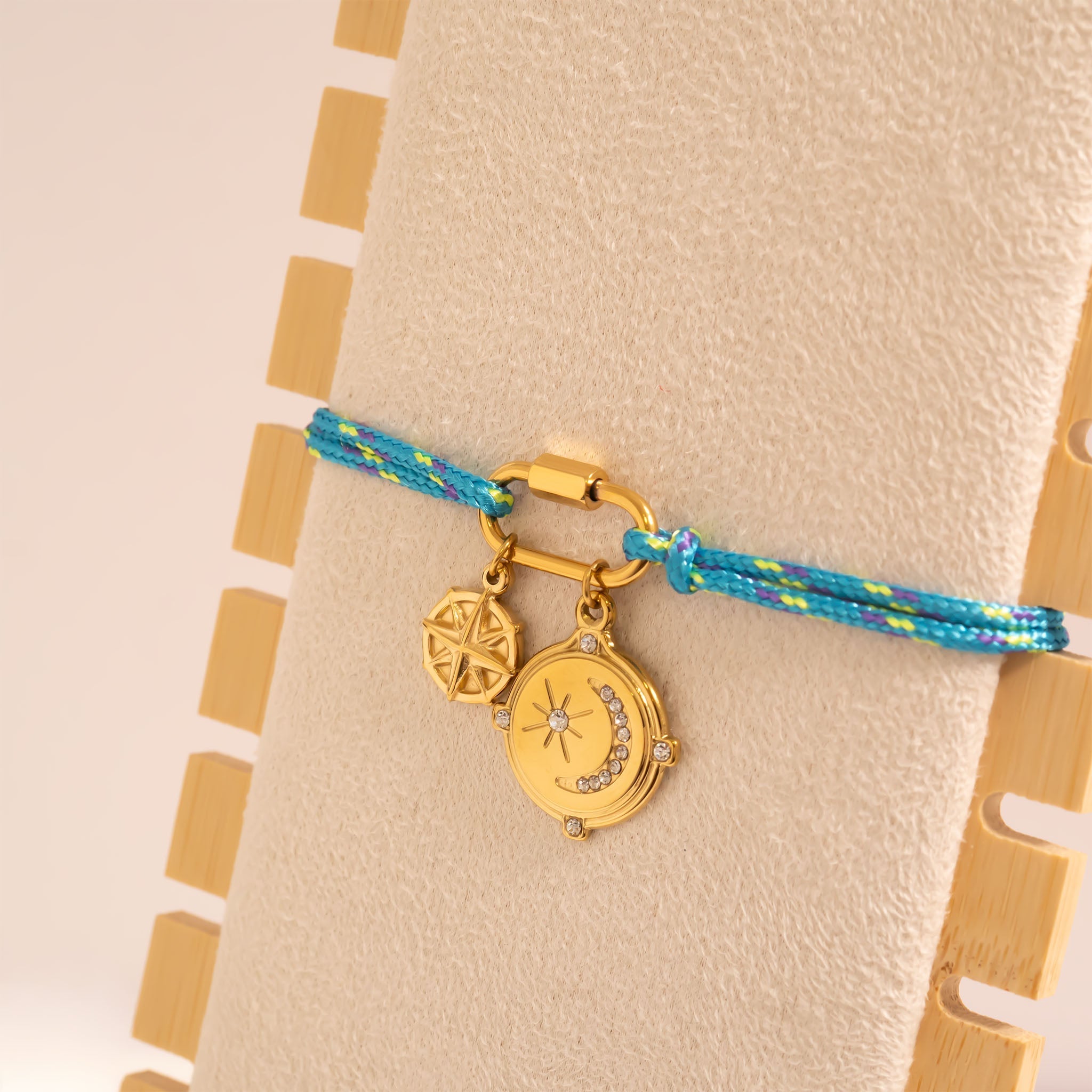 Gold Rope Bracelet – Adjustable Teal Charm Holder | 18K Gold Jewelry - Bracelets | Sunflower Soul Boutique