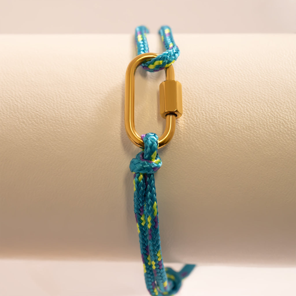 Gold Rope Bracelet – Adjustable Teal Charm Holder | 18K Gold Jewelry - Bracelets | Sunflower Soul Boutique