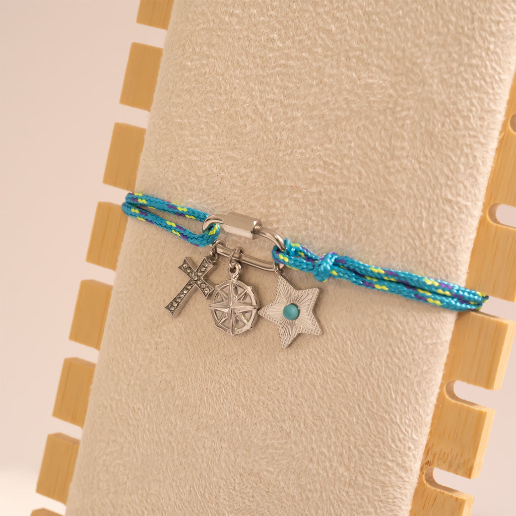 Gold Rope Bracelet – Adjustable Teal Charm Holder | 18K Gold Jewelry - Bracelets | Sunflower Soul Boutique