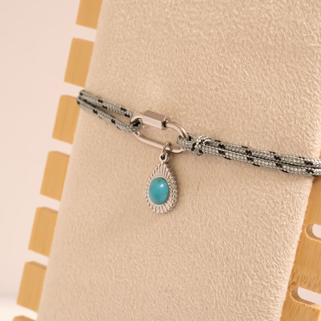 Gold Rope Carabiner Bracelet – Adjustable 18K Gold Jewelry With Grey Rope Accent - Bracelets | Sunflower Soul Boutique