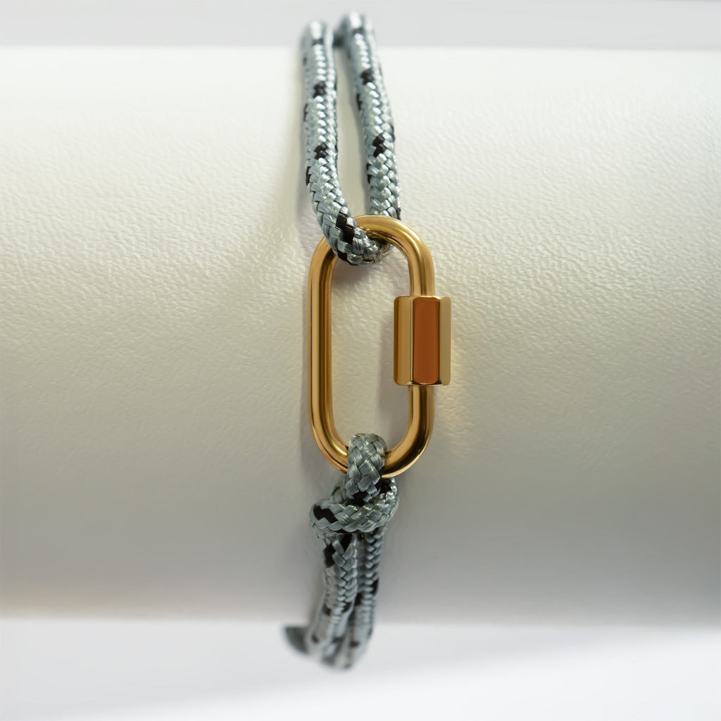 Gold Rope Carabiner Bracelet – Adjustable 18K Gold Jewelry With Grey Rope Accent - Bracelets | Sunflower Soul Boutique