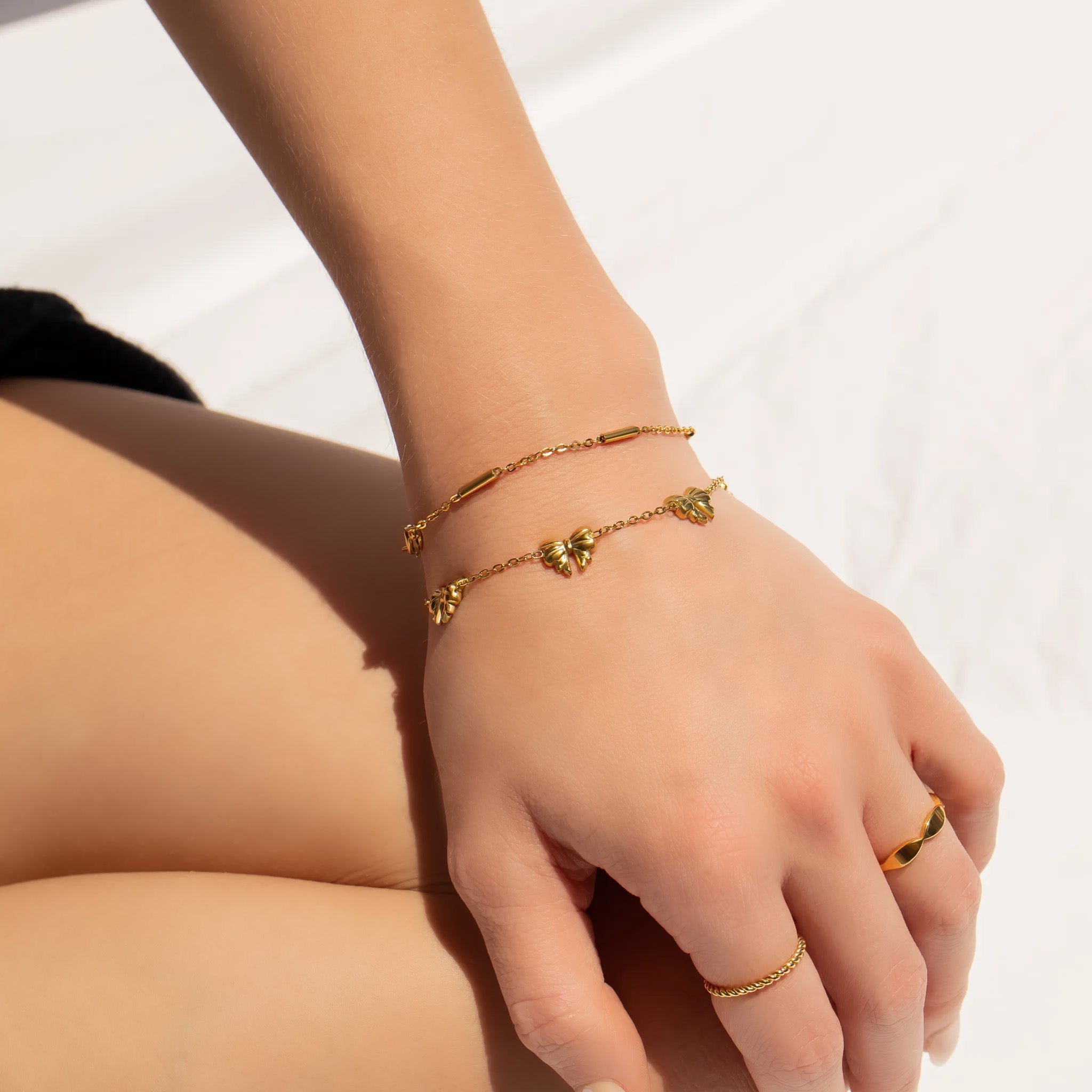 Gold Satellite Chain Bracelet – Lightweight 18K Gold Bar Chain, Hypoallergenic & Durable - Bracelets | Sunflower Soul Boutique
