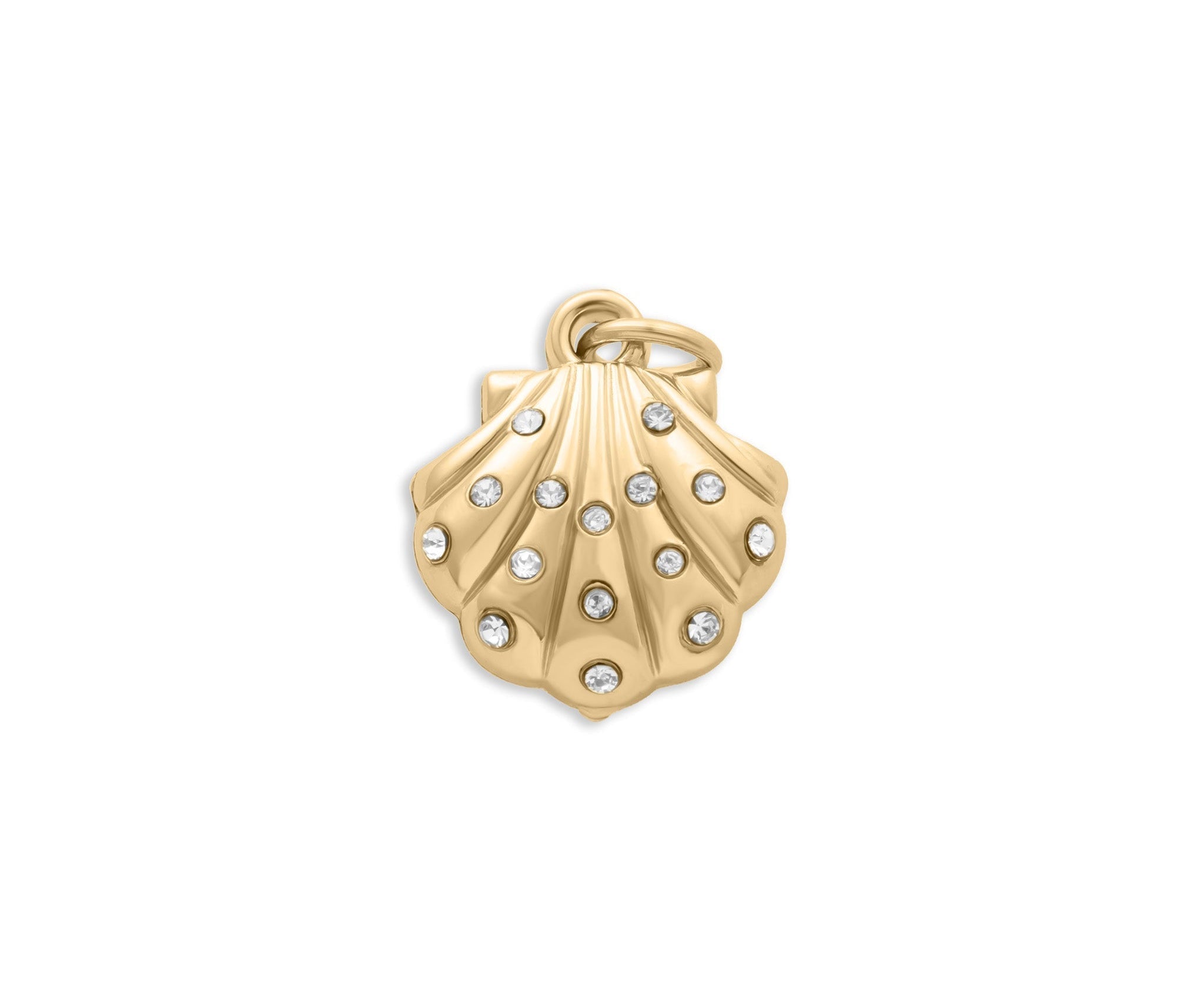 Gold Shell Charm – PVD Gold Jewelry | Stainless Steel Pendant with Crystals - charm | Sunflower Soul Boutique