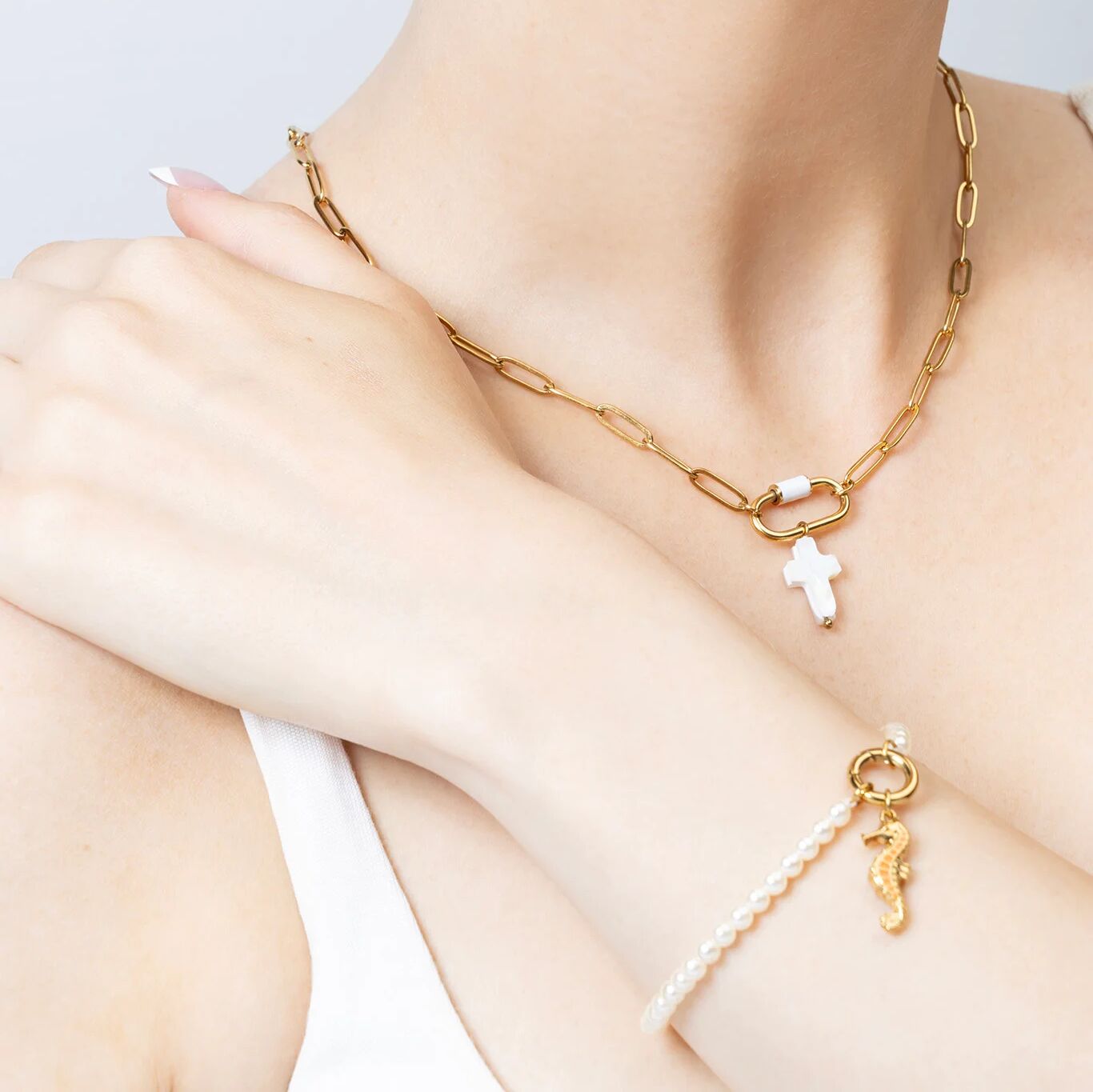Gold Shell Cross Charm – 18K PVD Gold Finish | Tarnish Resistant Faith Jewelry - Charms | Sunflower Soul Boutique