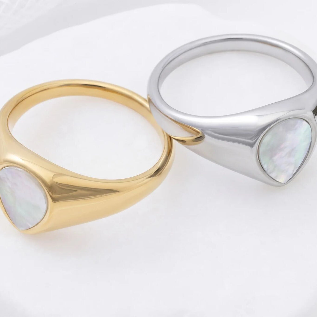 18K Gold PVD Stainless Steel Tear Drop MOP Signet Ring- gold and silver studio