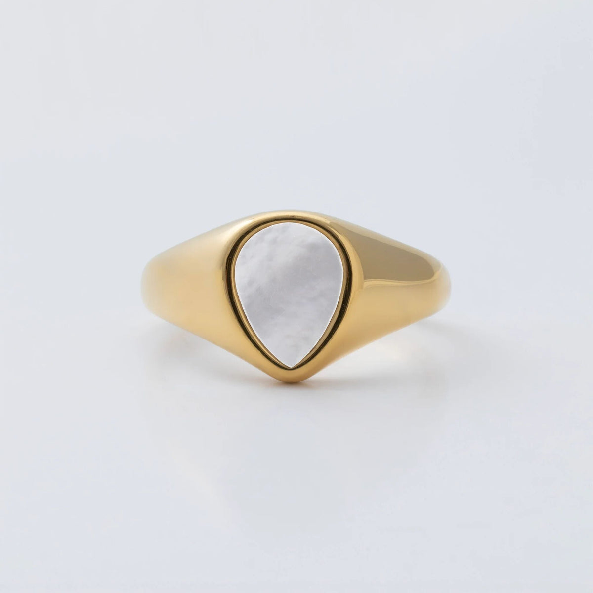 18K Gold PVD Stainless Steel Tear Drop MOP Signet Ring- gold studio