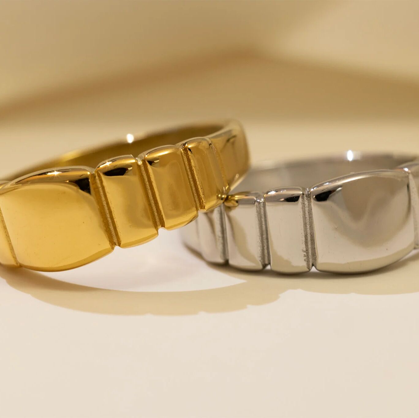 Gold Signet Ring – 18K PVD Stainless Steel Ridged Band | Comfort Fit - Rings | Sunflower Soul Boutique