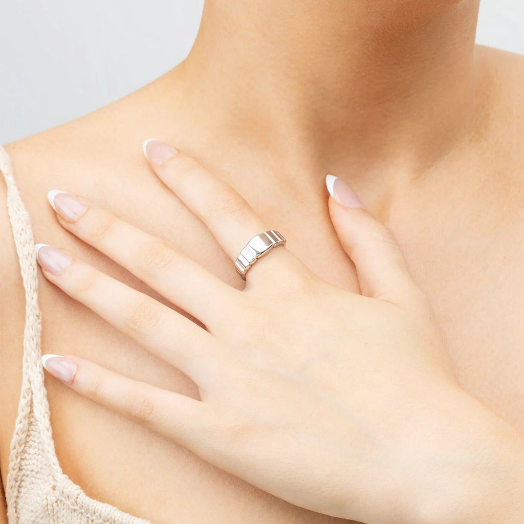 Gold Signet Ring – 18K PVD Stainless Steel Ridged Band | Comfort Fit - Rings | Sunflower Soul Boutique