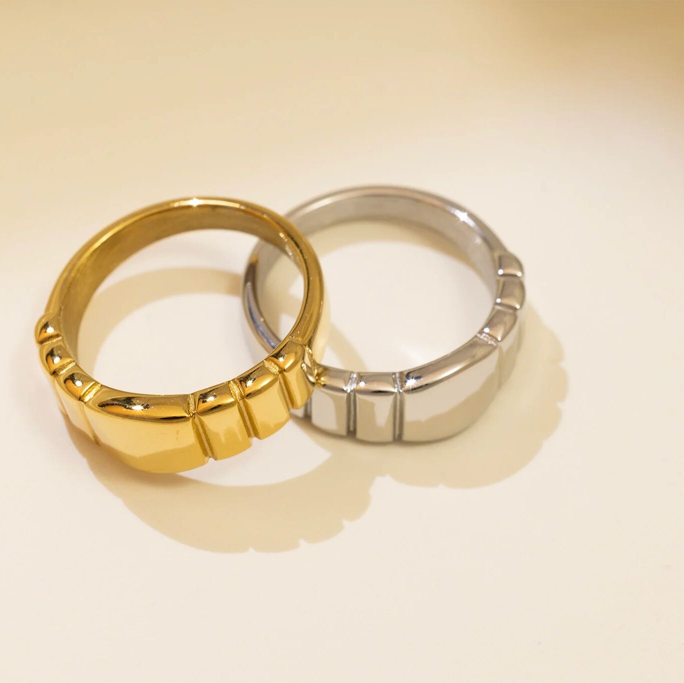 Gold Signet Ring – 18K PVD Stainless Steel Ridged Band | Comfort Fit - Rings | Sunflower Soul Boutique