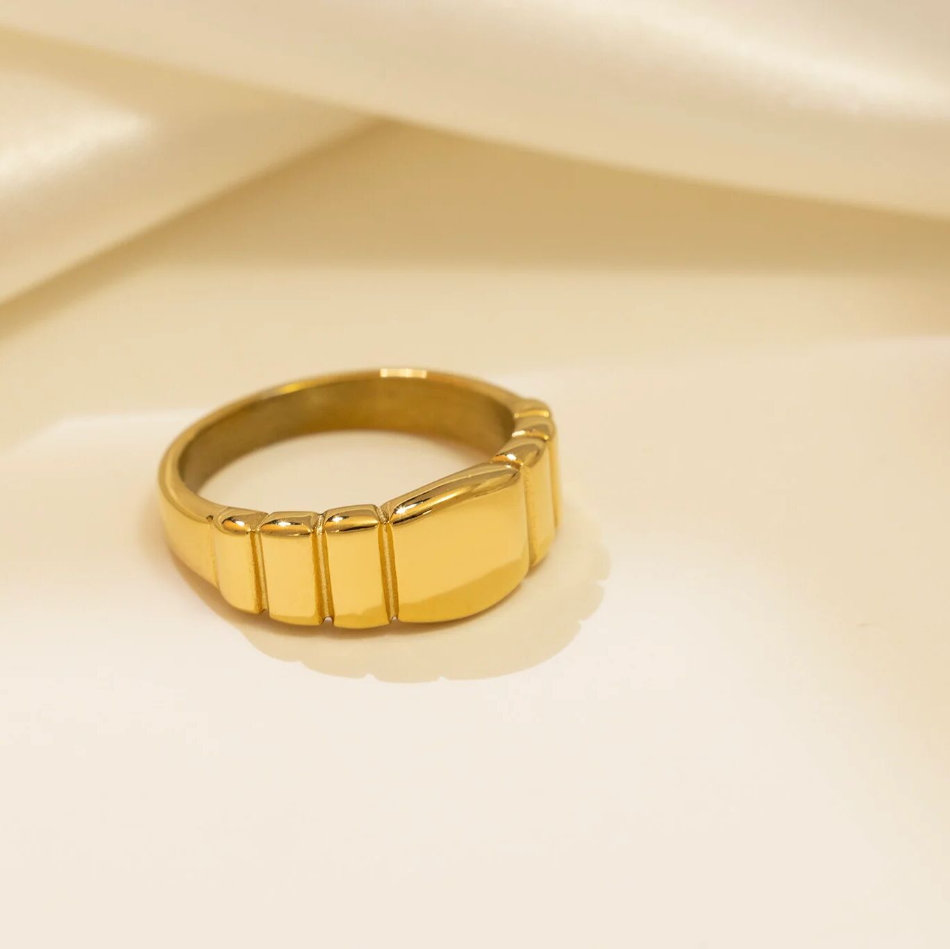 Gold Signet Ring – 18K PVD Stainless Steel Ridged Band | Comfort Fit - Rings | Sunflower Soul Boutique