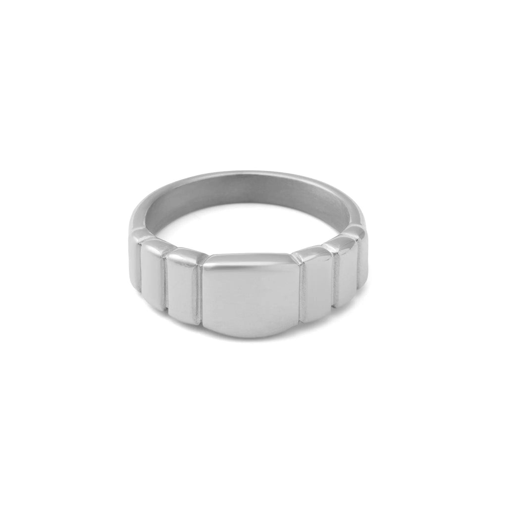 Gold Signet Ring – 18K PVD Stainless Steel Ridged Band | Comfort Fit - Rings | Sunflower Soul Boutique