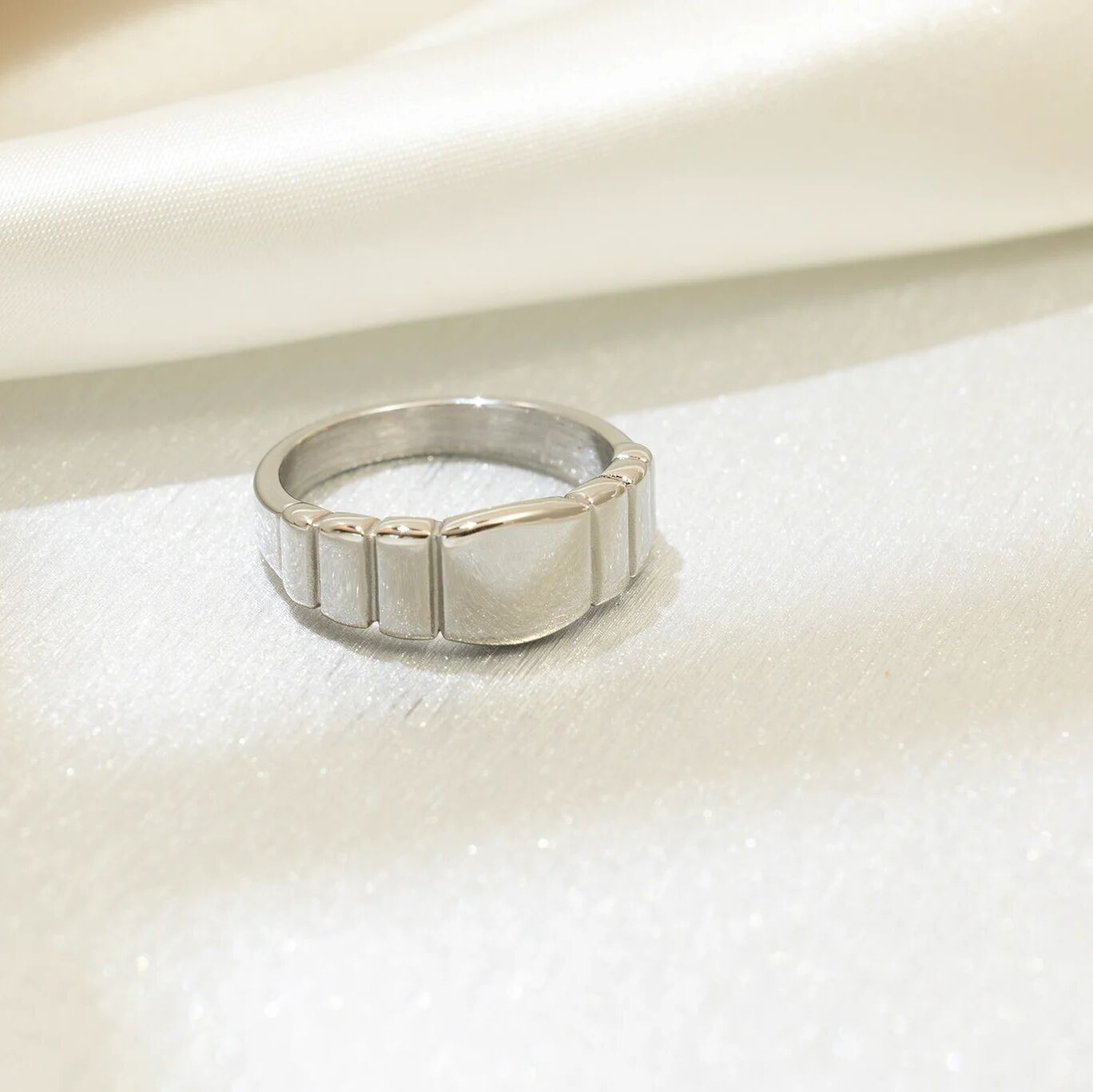 Gold Signet Ring – 18K PVD Stainless Steel Ridged Band | Comfort Fit - Rings | Sunflower Soul Boutique
