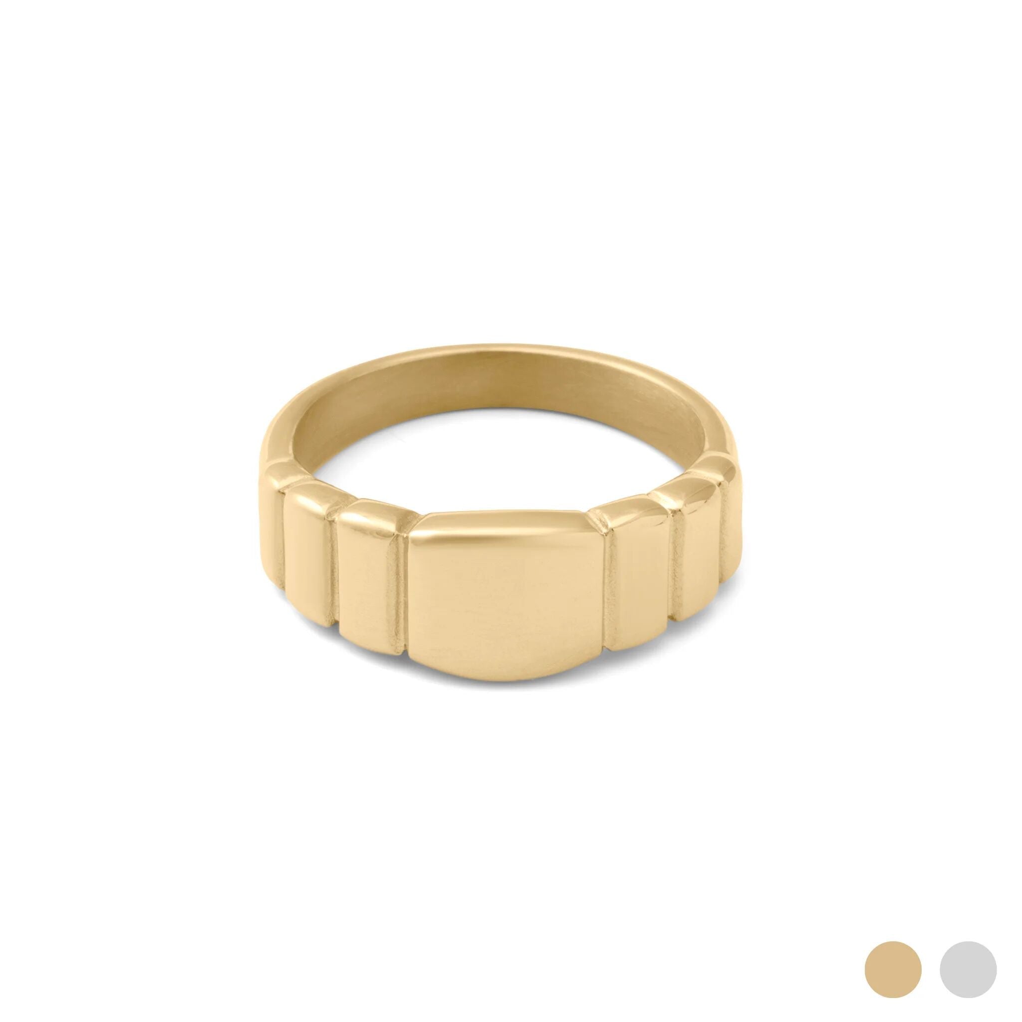 Gold Signet Ring – 18K PVD Stainless Steel Ridged Band | Comfort Fit - Rings | Sunflower Soul Boutique