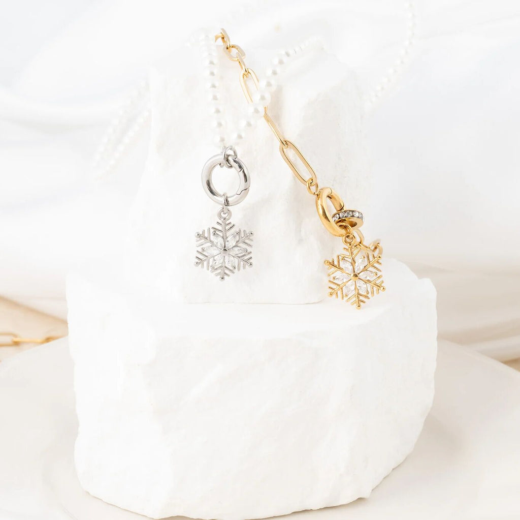 Wholesale Jewelry 18K Gold PVD Stainless Steel Snowflake Charm- silver and gold studio 