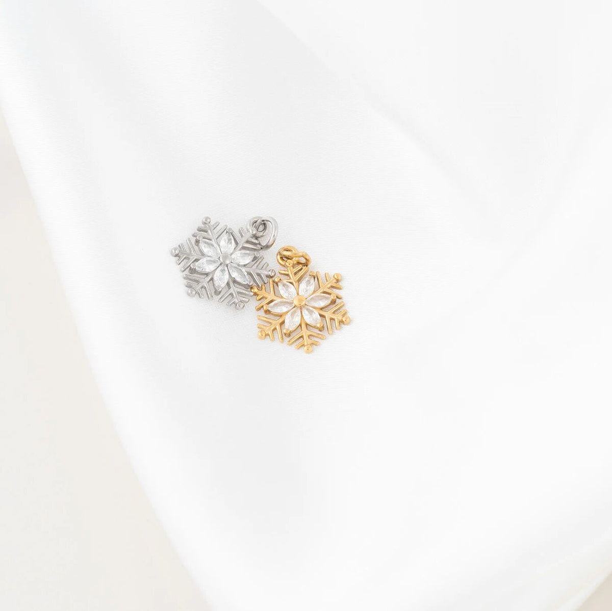 Wholesale Jewelry 18K Gold PVD Stainless Steel Snowflake Charm- silver and gold studio 