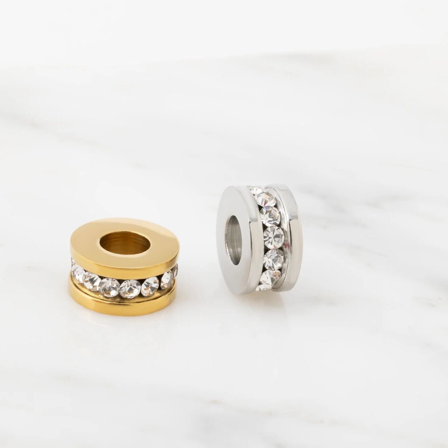 Gold Spacer Bead - 18K Gold Finish Large Cubic Zirconia Stone Bead | Stainless Steel - Charms | Sunflower Soul Boutique