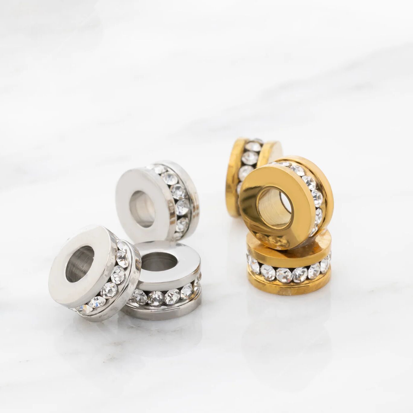 Gold Spacer Bead - 18K Gold Finish Large Cubic Zirconia Stone Bead | Stainless Steel - Charms | Sunflower Soul Boutique