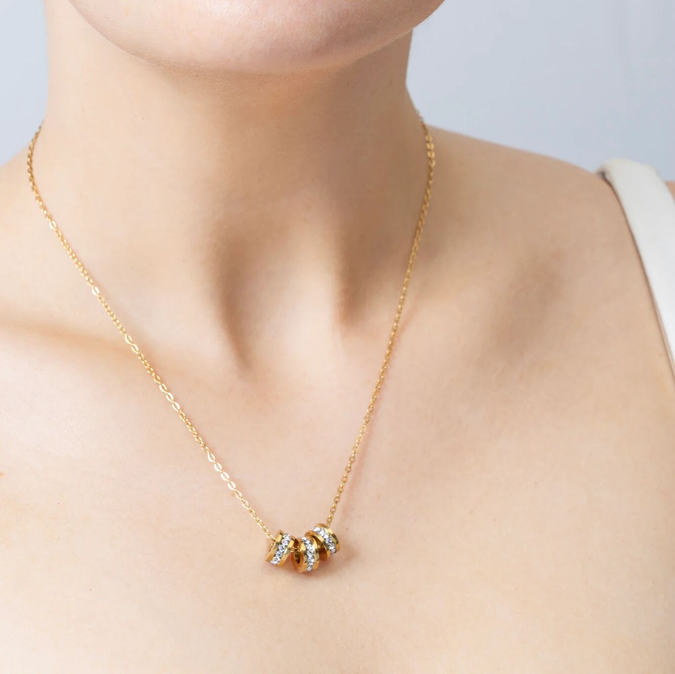 Gold Spacer Bead - 18K Gold Finish Large Cubic Zirconia Stone Bead | Stainless Steel - Charms | Sunflower Soul Boutique