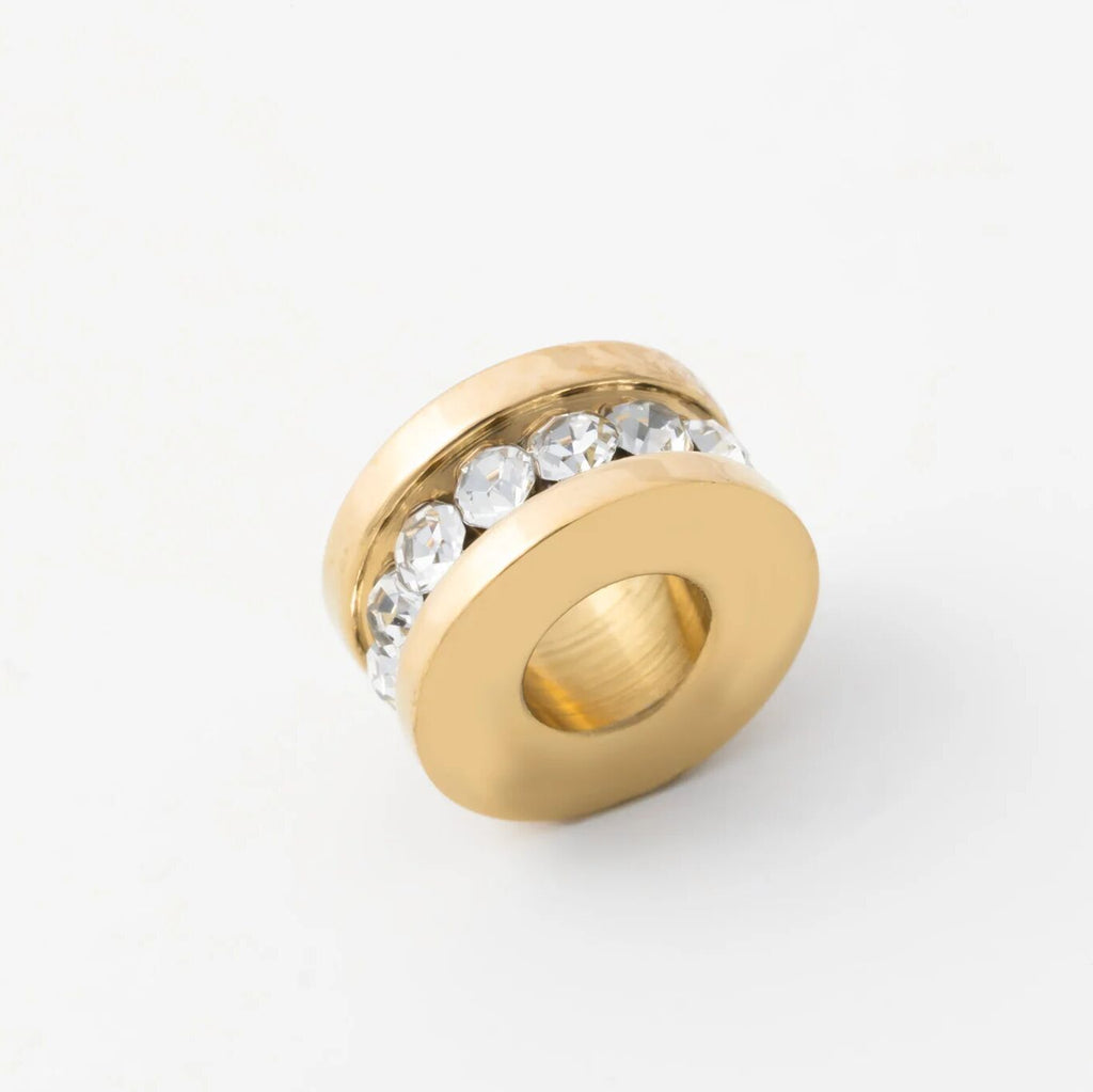 Gold Spacer Bead - 18K Gold Finish Large Cubic Zirconia Stone Bead | Stainless Steel - Charms | Sunflower Soul Boutique