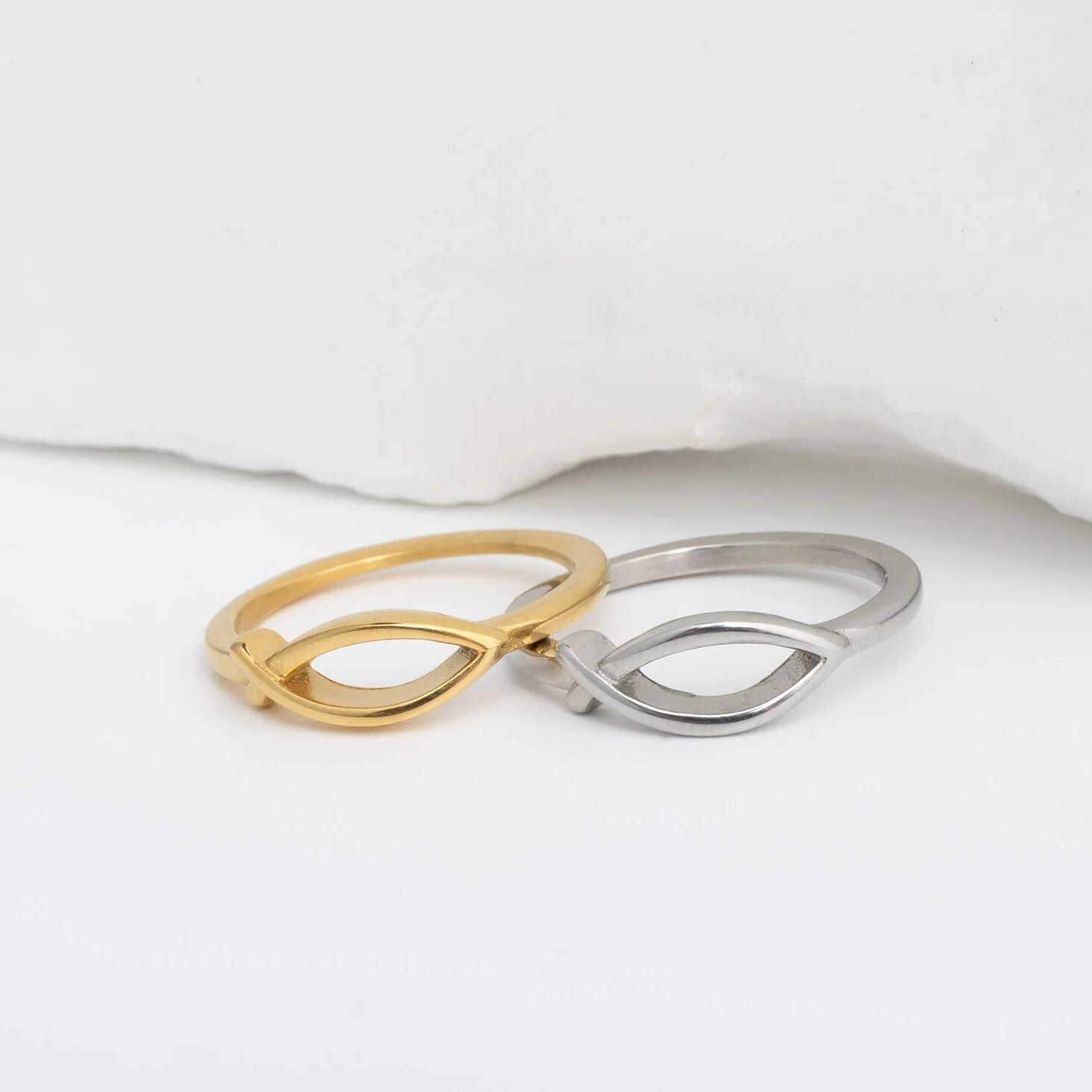 Gold Stacking Ring – Elegant Ichthys Fish Stainless Steel Band for Women - Rings | Sunflower Soul Boutique