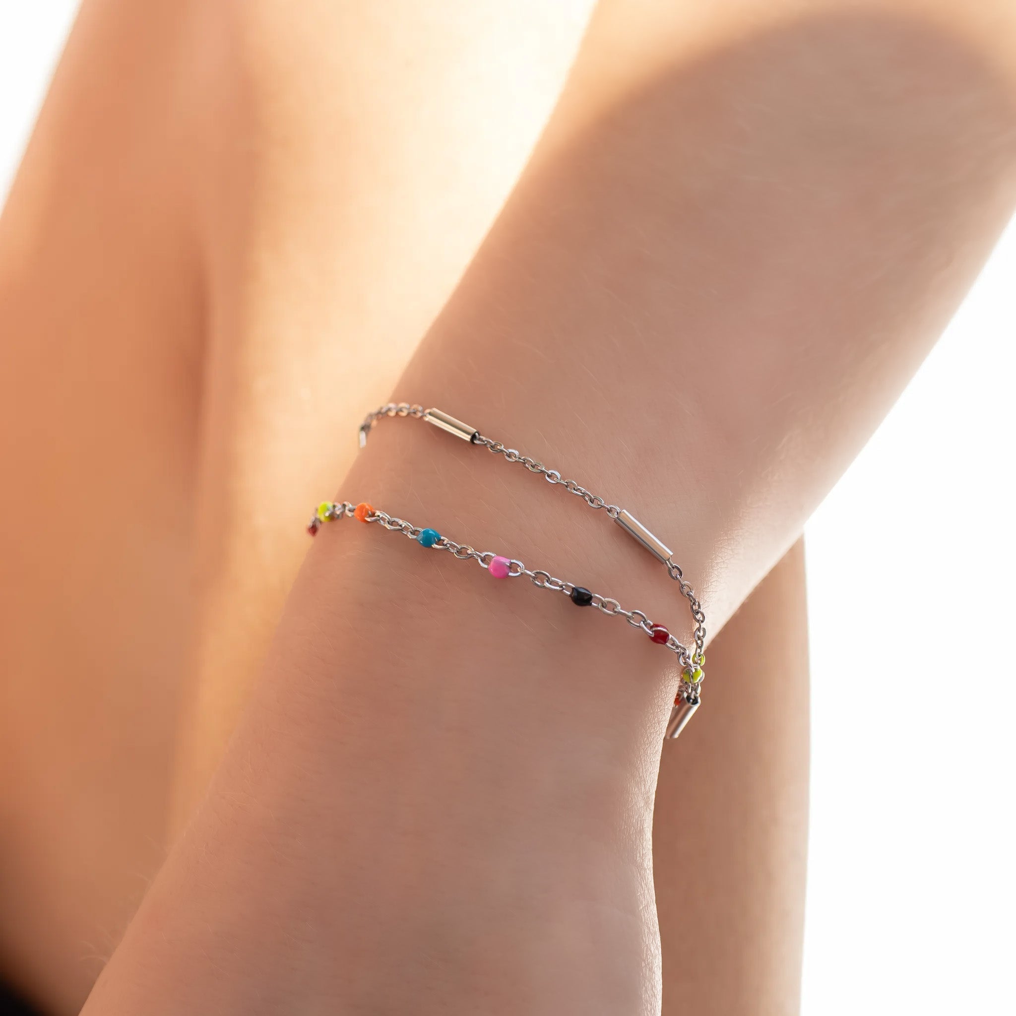 Gold Stainless Steel Bracelet – 18K Multi Color Confetti Enamel Jewelry - Bracelets | Sunflower Soul Boutique