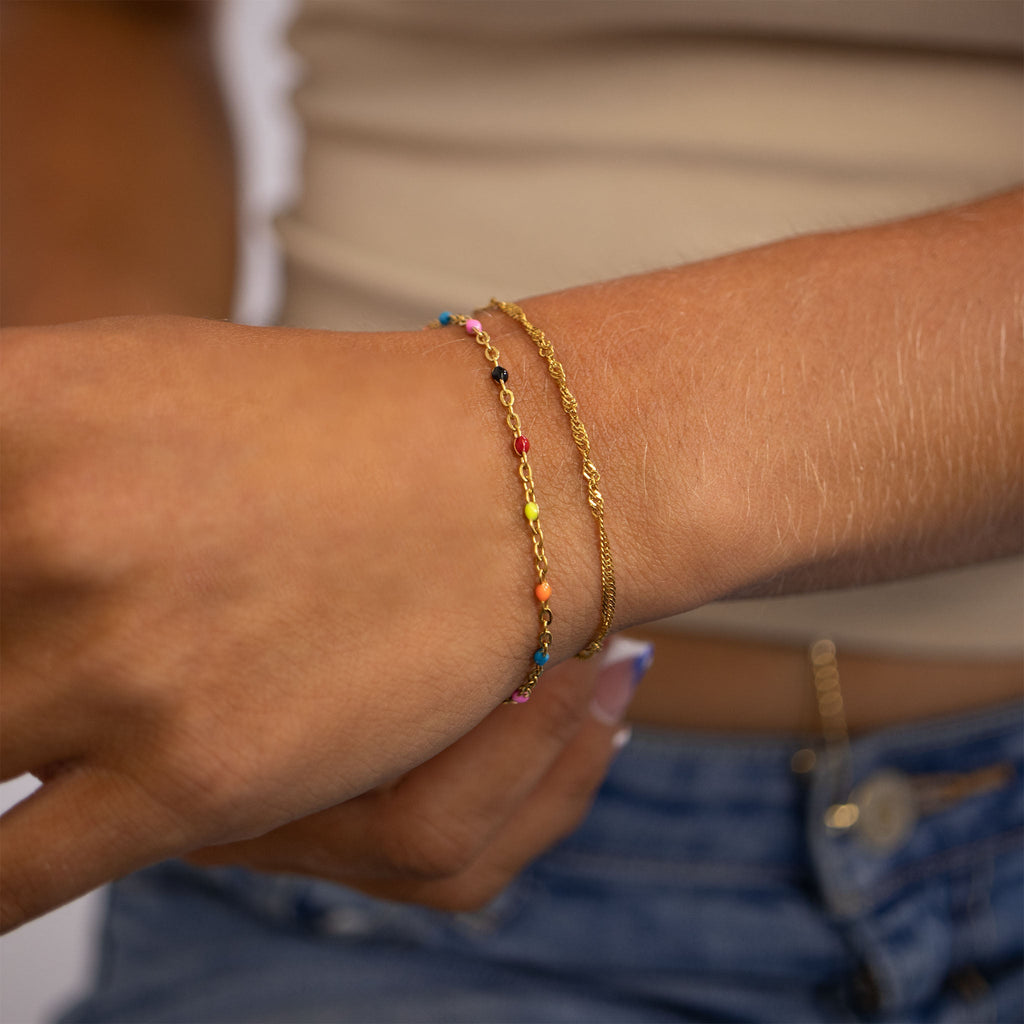 Gold Stainless Steel Bracelet – 18K Multi Color Confetti Enamel Jewelry - Bracelets | Sunflower Soul Boutique
