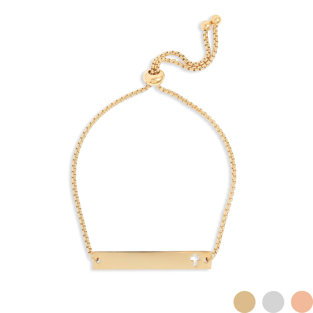 Gold Stainless Steel Bracelet – Adjustable Chain, Flat Bar Cross Cutout - Bracelets | Sunflower Soul Boutique