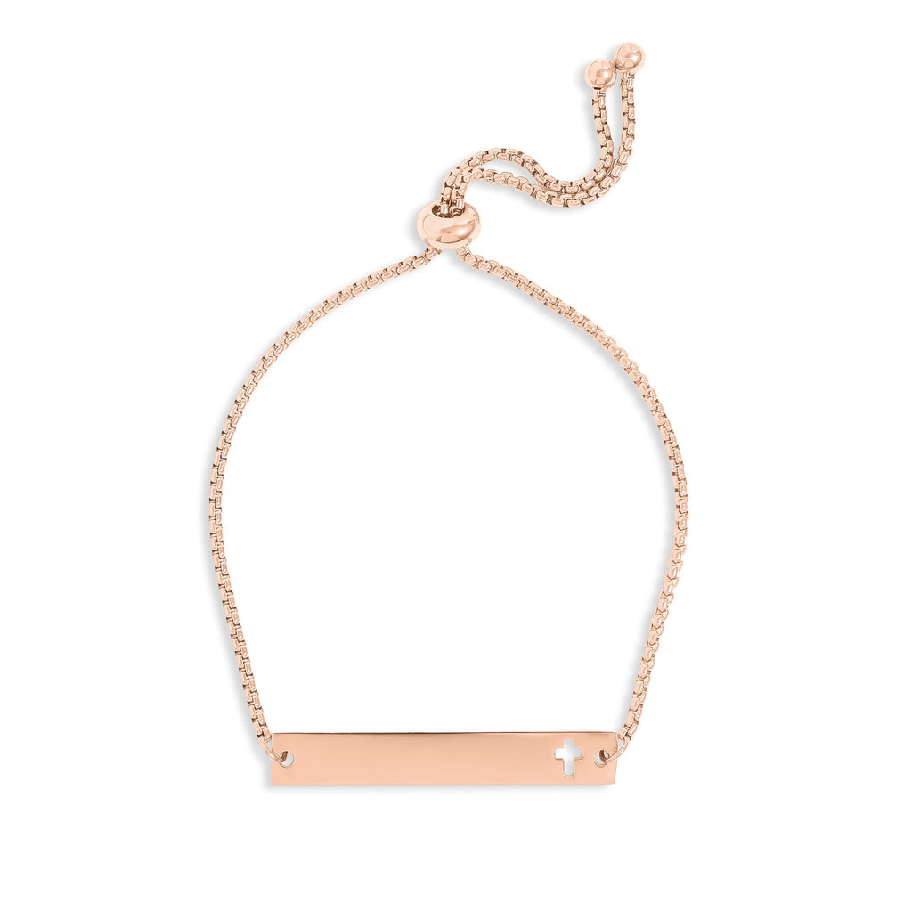 Gold Stainless Steel Bracelet – Adjustable Chain, Flat Bar Cross Cutout - Bracelets | Sunflower Soul Boutique