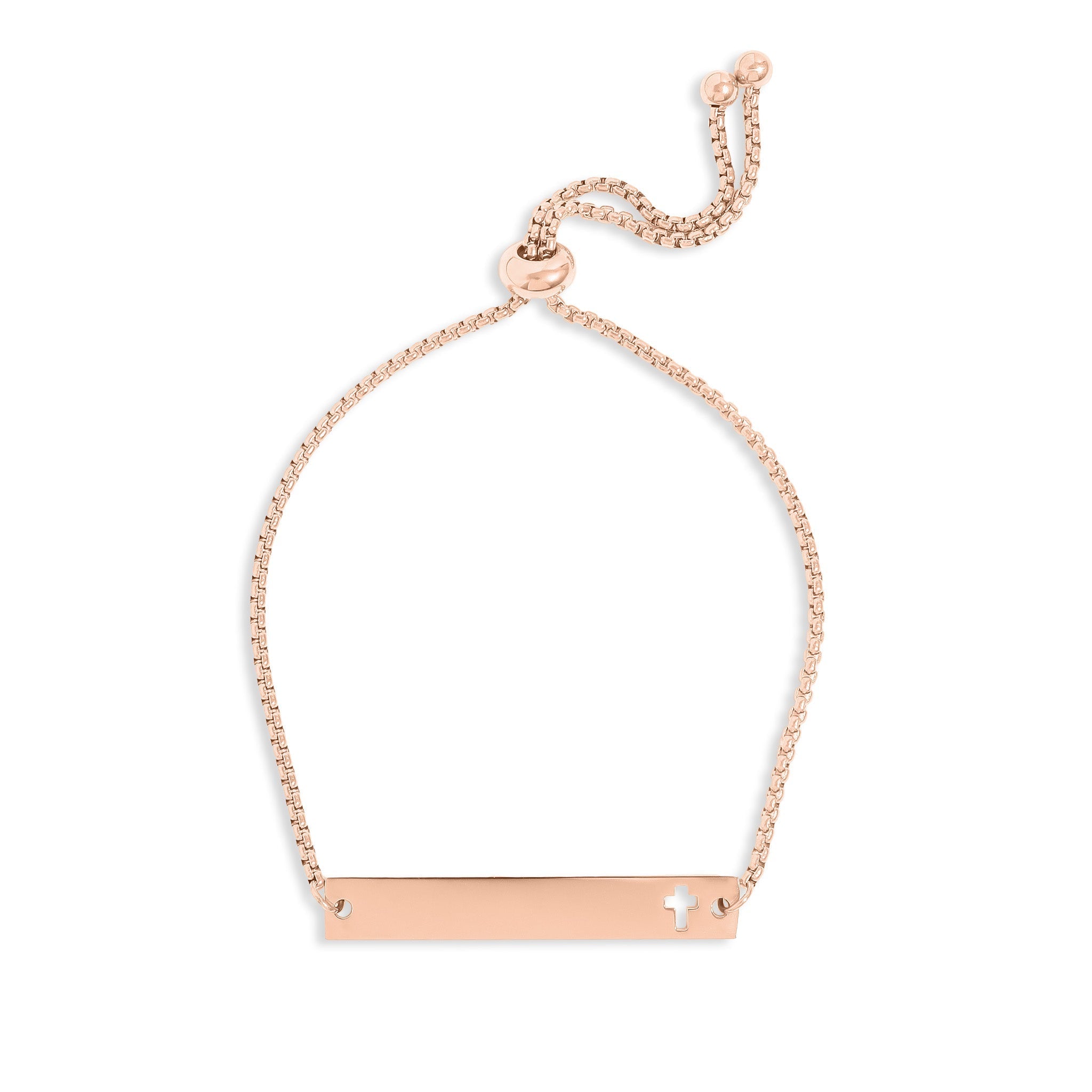 Gold Stainless Steel Bracelet – Adjustable Chain, Flat Bar Cross Cutout - Bracelets | Sunflower Soul Boutique