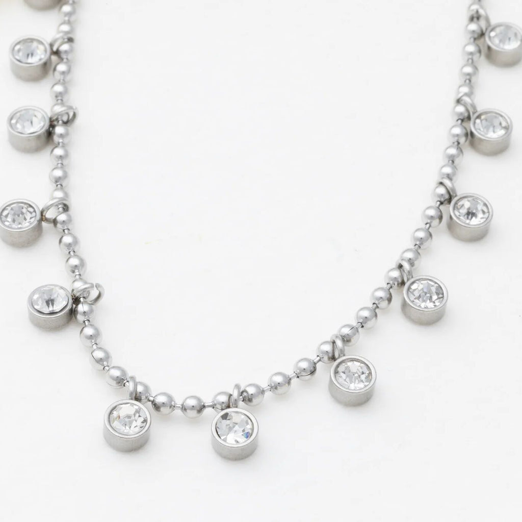 18K Gold PVD Stainless Steal Round Stone Dangle Necklace- silver studio