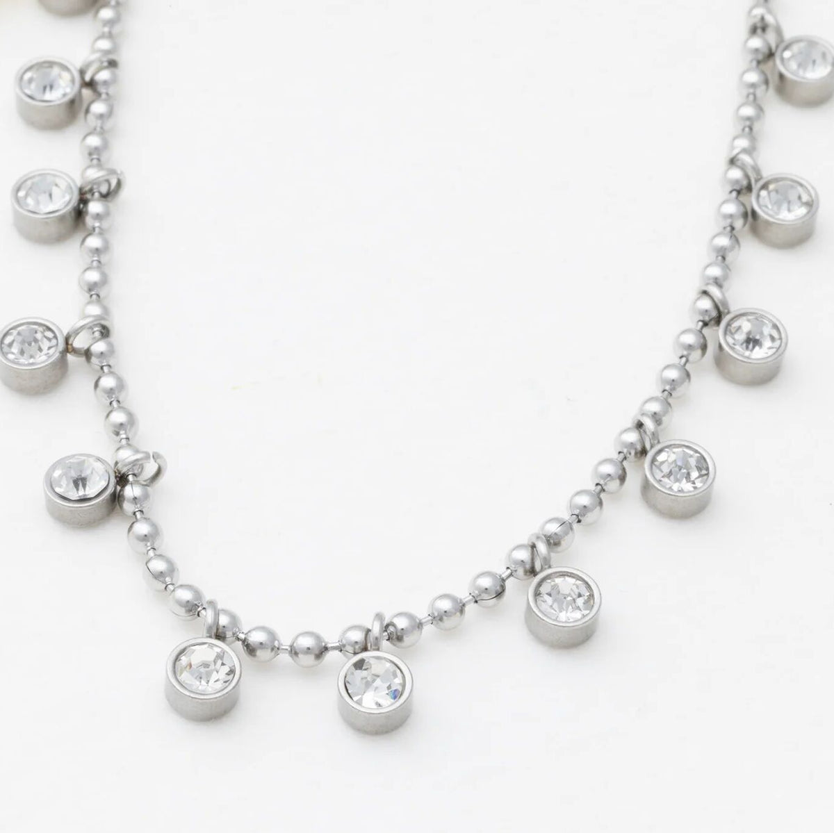 18K Gold PVD Stainless Steal Round Stone Dangle Necklace- silver studio