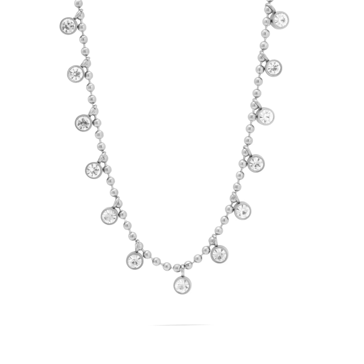 18K Gold PVD Stainless Steal Round Stone Dangle Necklace- silver main