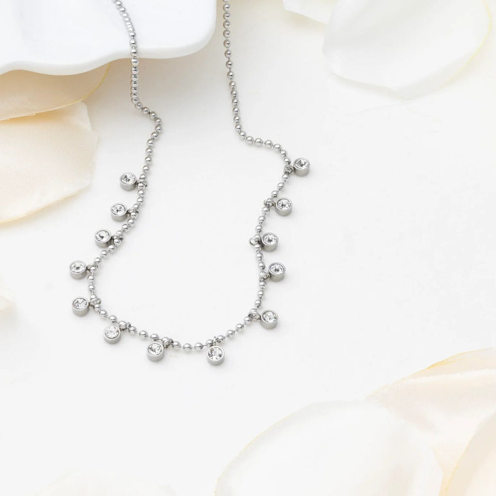 18K Gold PVD Stainless Steal Round Stone Dangle Necklace- silver studio