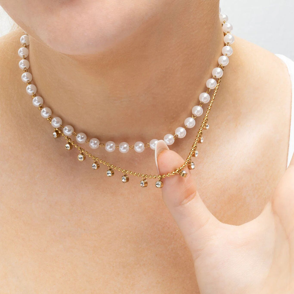 18K Gold PVD Stainless Steal Round Stone Dangle Necklace- gold model