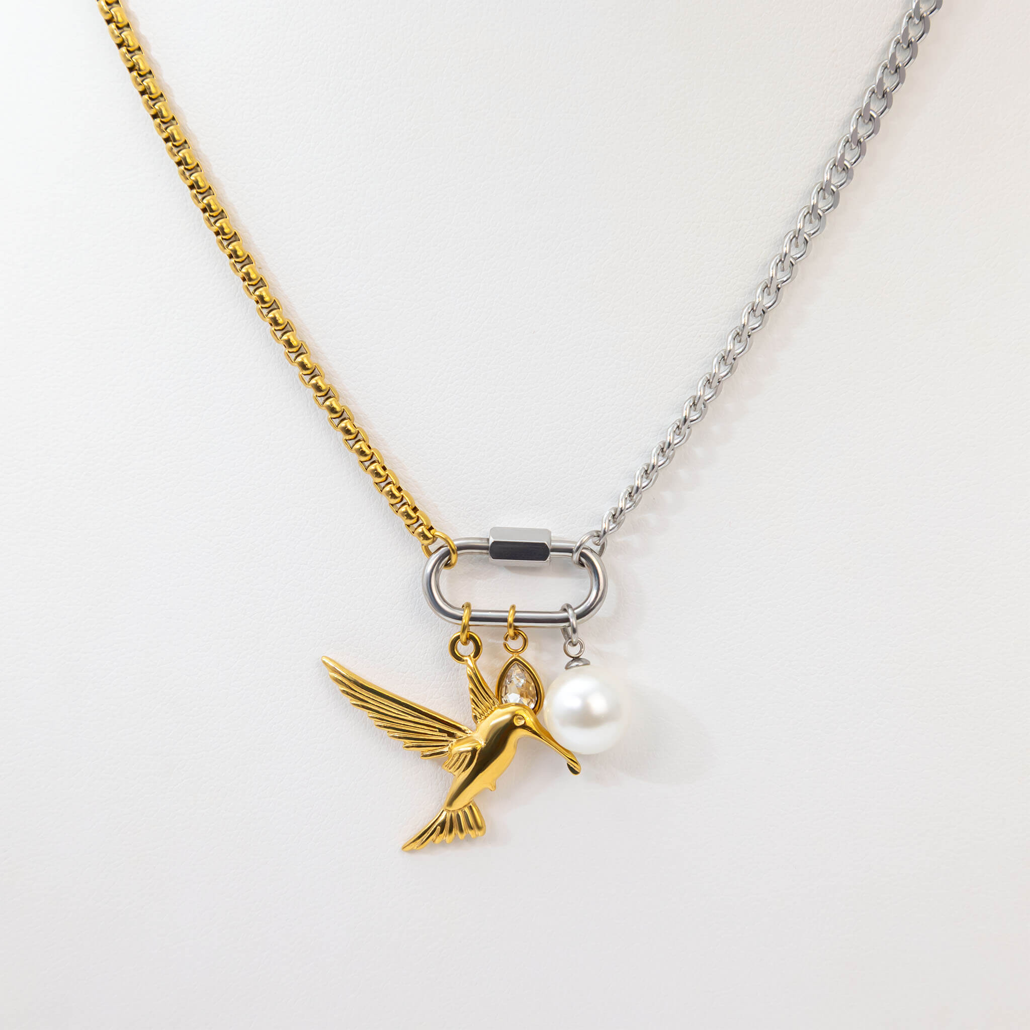 Gold Stainless Steel Necklace – 18K Mixed Metal Double Chain With Carabiner Charm Holder - Charm holder | Sunflower Soul Boutique